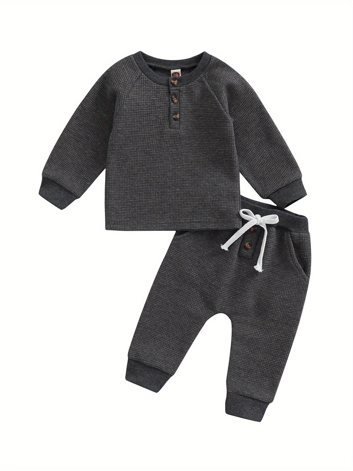 Toddler Thicken Waffle Clothes Set Boy Girls Buttons Round