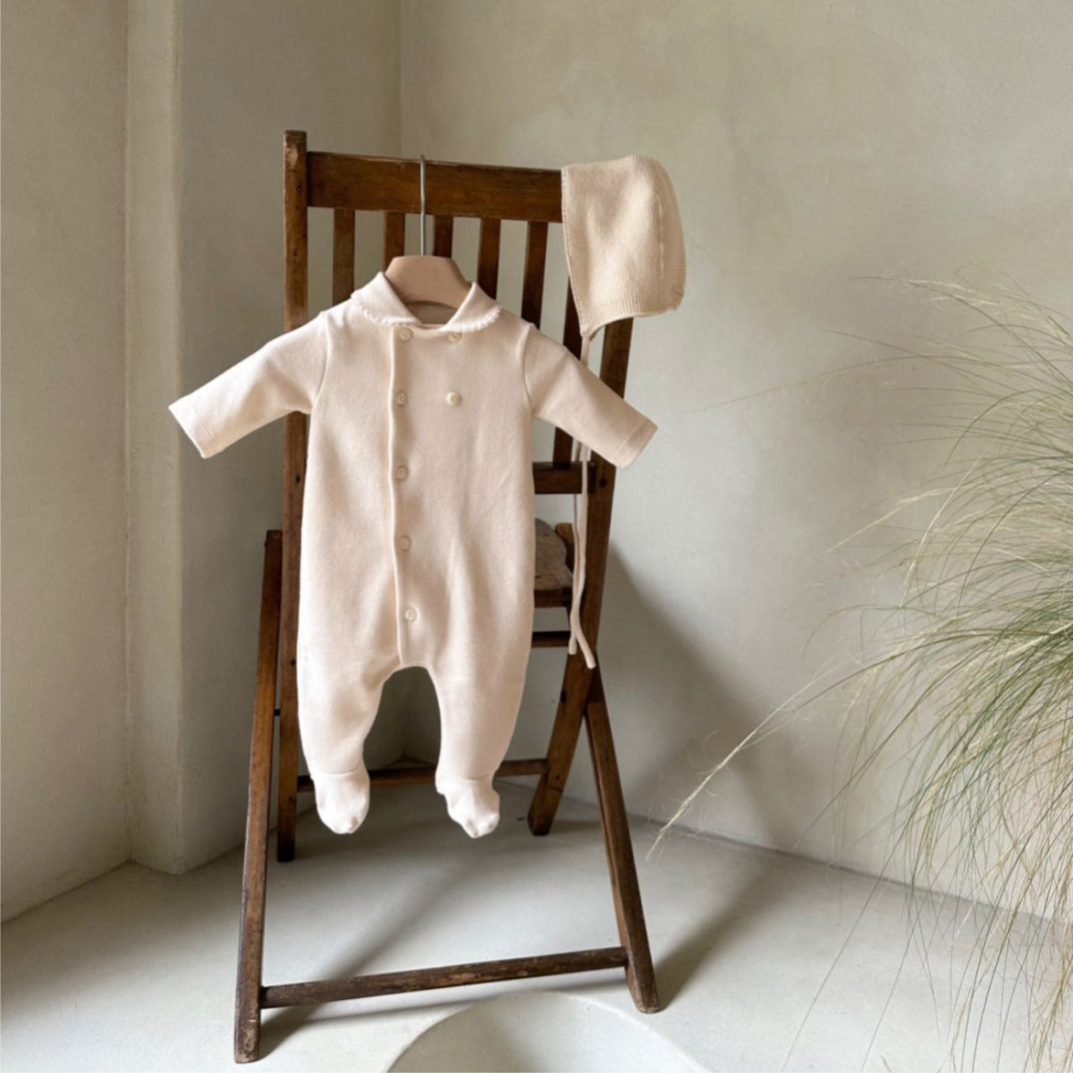 Newborn Clothes Peter Pan Collar Open Chest Jumpsuit