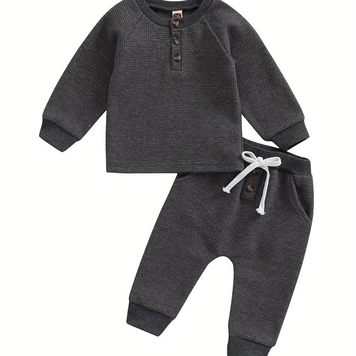Toddler Thicken Waffle Clothes Set Boy Girls Buttons Round